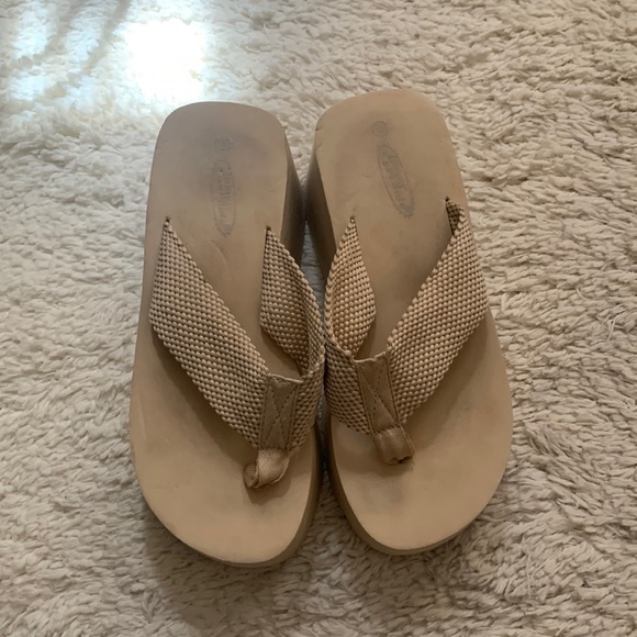 VINTAGE 90s Y2k Cream Platform Flip Flops - Picture 2 of 7